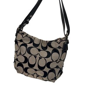 Coach Black and Tan Monogram Adjustable Shoulder Bag Purse